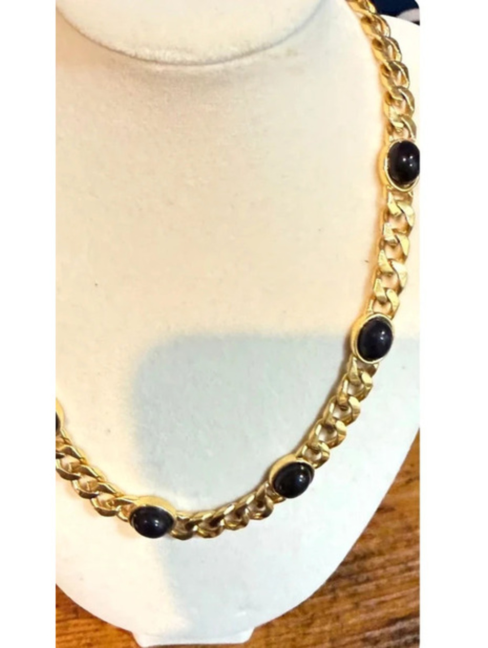 Monet Gold-Tone Black Bead Necklace Heavy Curb Chain 29"